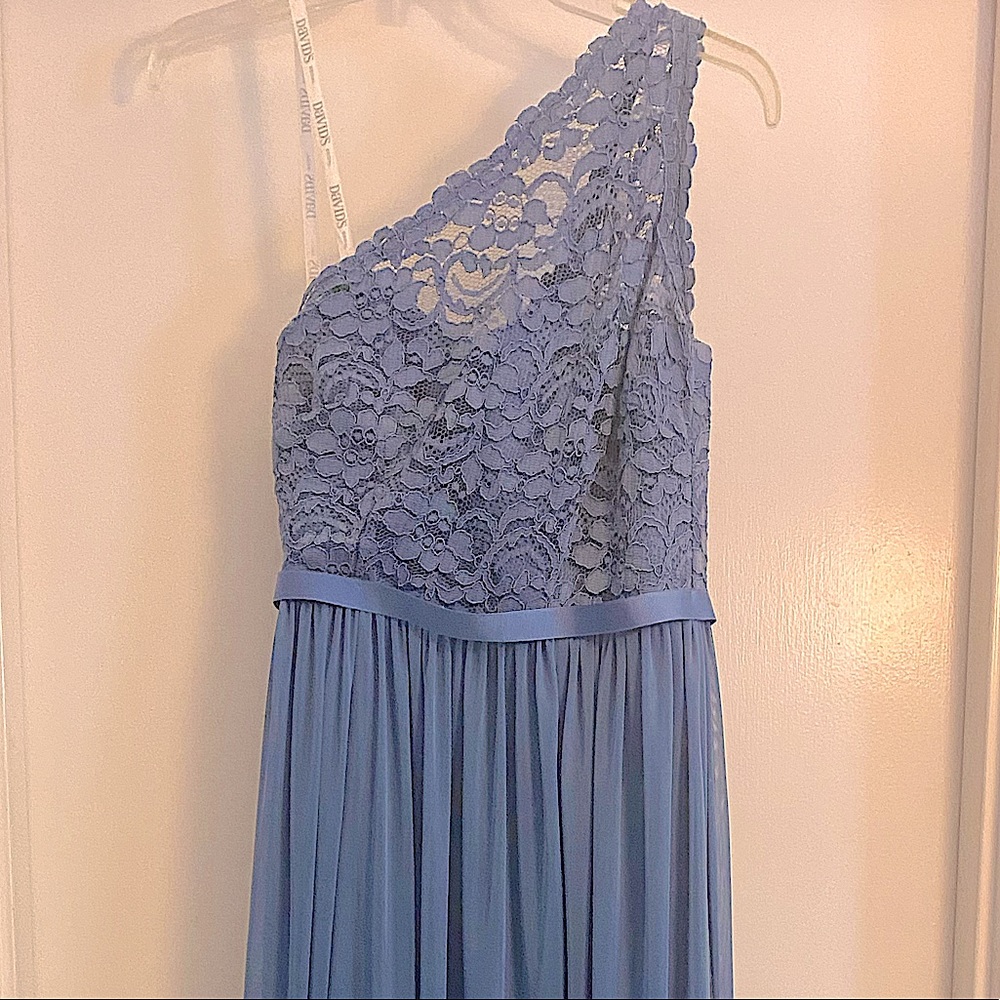 David’s Bridal Steel Blue Bridesmaid Dress